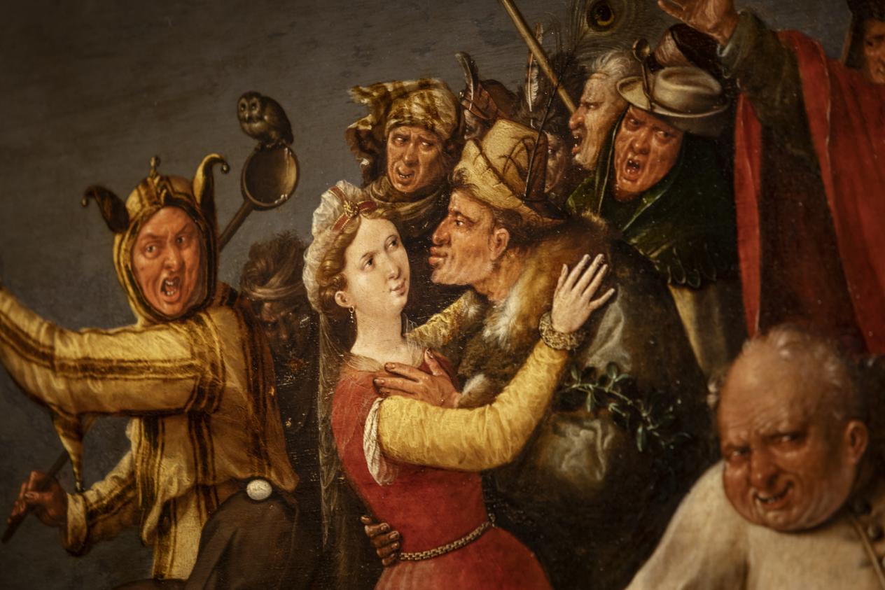 Detail Strijd tussen Carnaval en Vasten - Losbandig gezelschap met nar